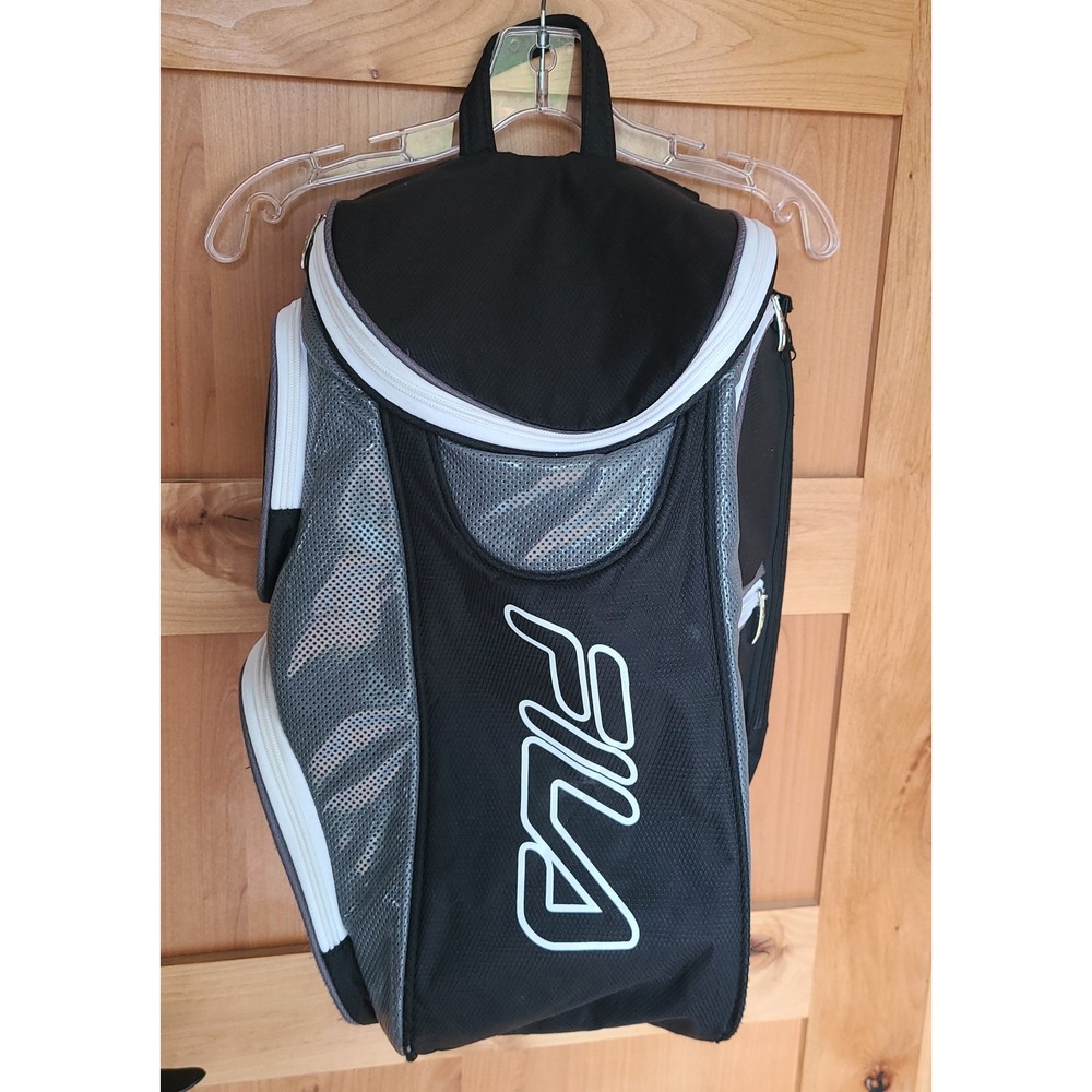 Fila Unisex Heritage Tennis Bag‎ Backpack Shoe Pocket Black White Performance